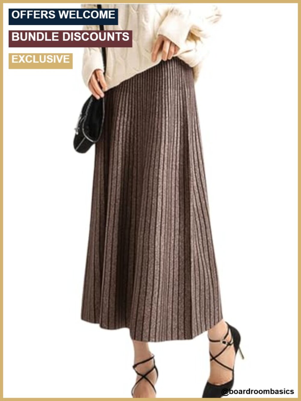 Women's Winter Reversible Knitted A Line Pleated Midi Skirt Stretchy Waist